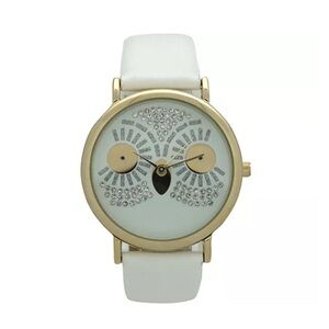 Women’s Sparkly Owl White Leather Watch NEW